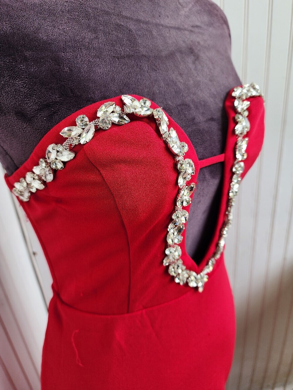 NWT Lulu's Sensational Luxury Red Rhinestone Cutout Strapless Maxi Dress Red S - Picture 5 of 16